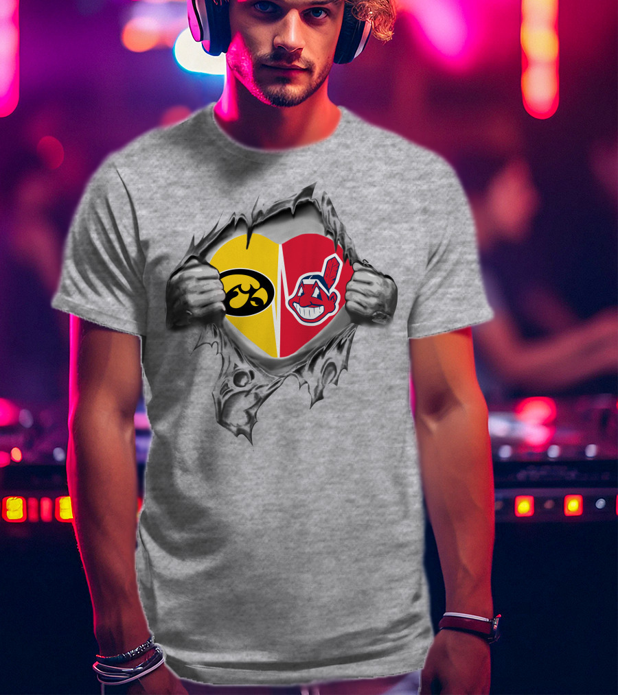 Iowa Hawkeyes Cleveland Indians Heart Logo Showdown T-Shirt
