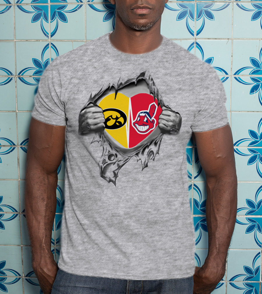 Iowa Hawkeyes Cleveland Indians Heart Logo Showdown T-Shirt