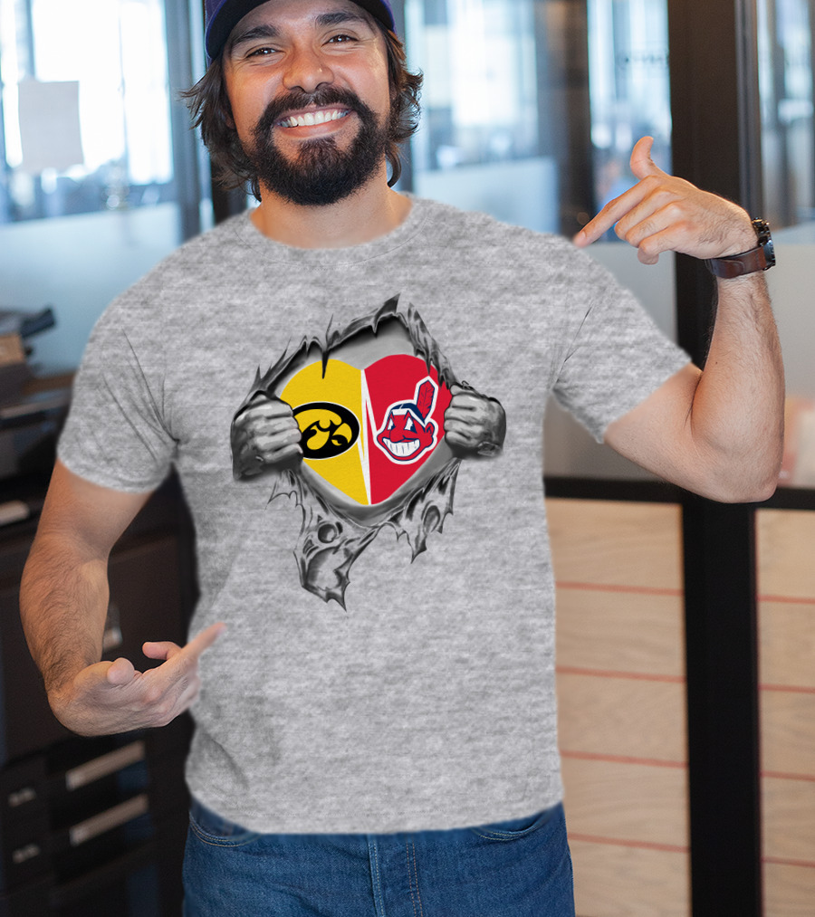 Iowa Hawkeyes Cleveland Indians Heart Logo Showdown T-Shirt