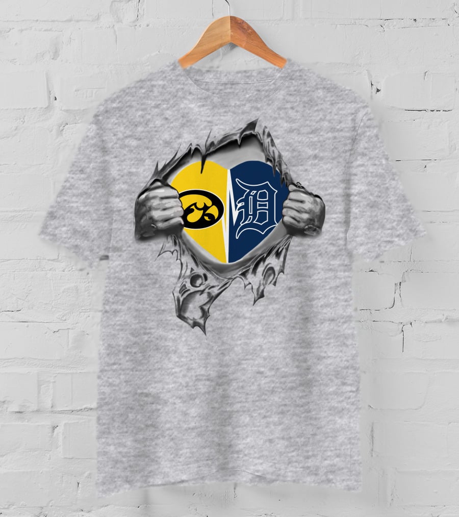 Iowa Hawkeyes Detroit Tigers Heart Logo Rip T-Shirt