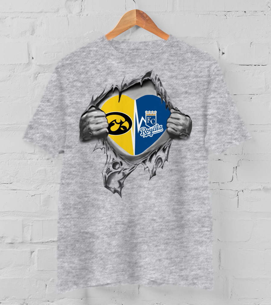 Iowa Hawkeyes Heart Kc Royals Fan Loyalty T-Shirt