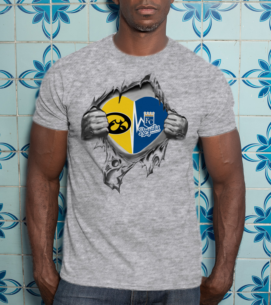 Iowa Hawkeyes Heart Kc Royals Fan Loyalty T-Shirt
