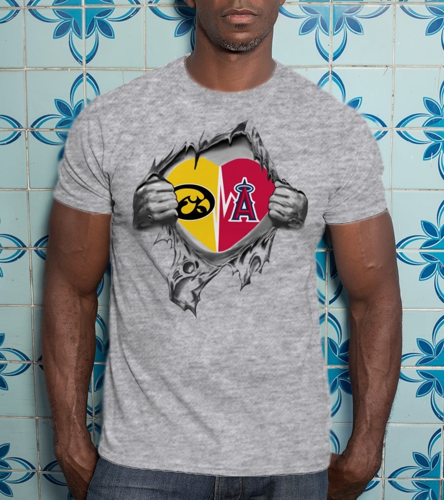 Iowa Hawkeyes Heart Torn Open Vs Los Angeles Angels Heartbeat T-Shirt