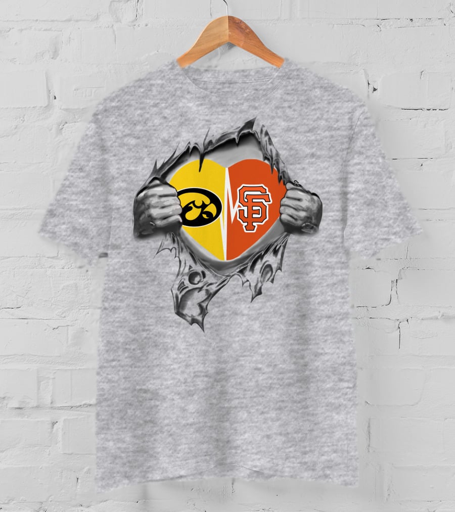 Iowa Hawkeyes Heartbeat Vs San Francisco Giants Loyalty T-Shirt