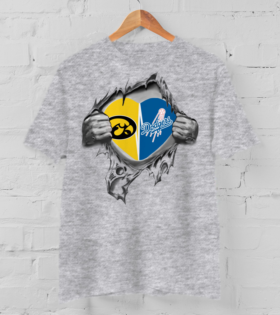 Iowa Hawkeyes Dodgers Heart Pull Vintage Style T-Shirt