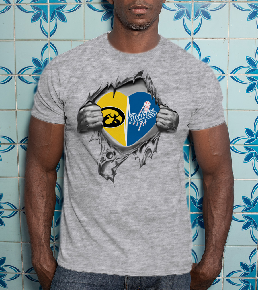 Iowa Hawkeyes Dodgers Heart Pull Vintage Style T-Shirt