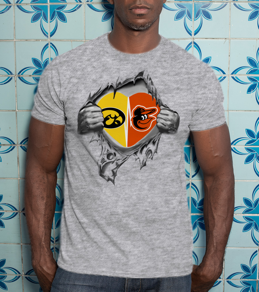 Iowa Hawkeyes Baltimore Orioles Heart Logo Fan Rivalry T-Shirt