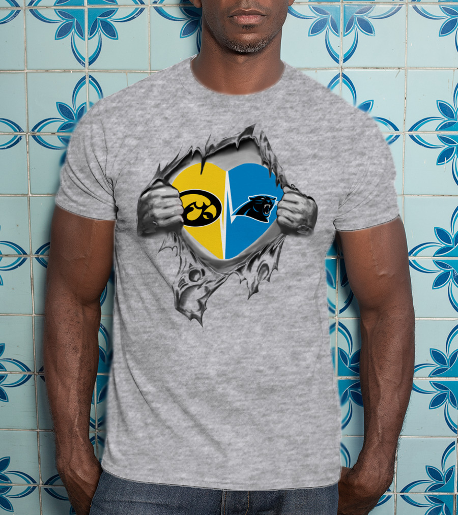 Iowa Hawkeyes Versus Carolina Panthers Heart T-Shirt