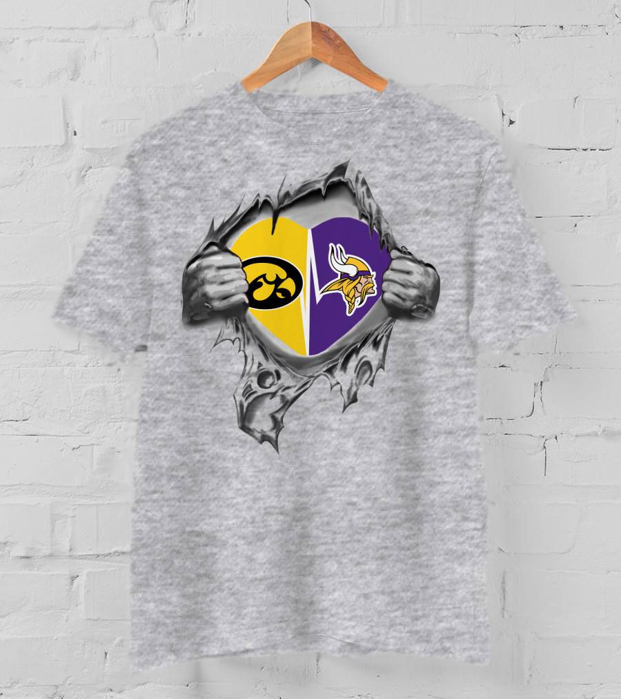 Iowa Hawkeyes Vikings Heart Torn Gray T-Shirt
