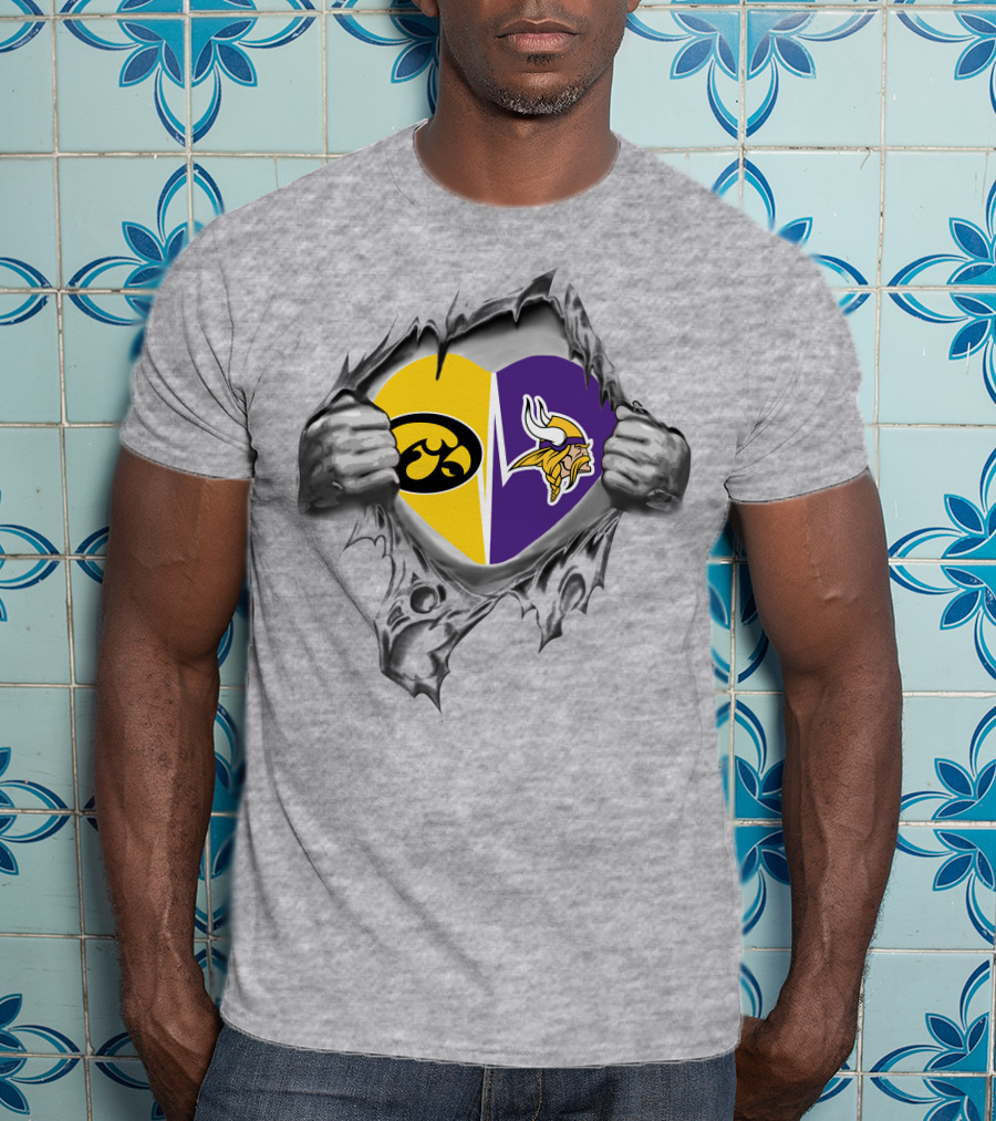 Iowa Hawkeyes Vikings Heart Torn Gray T-Shirt