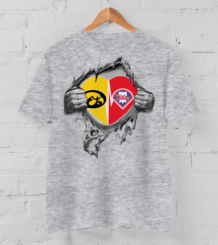 Iowa Hawkeyes Philadelphia Phillies Heart Logo Rip T-Shirt