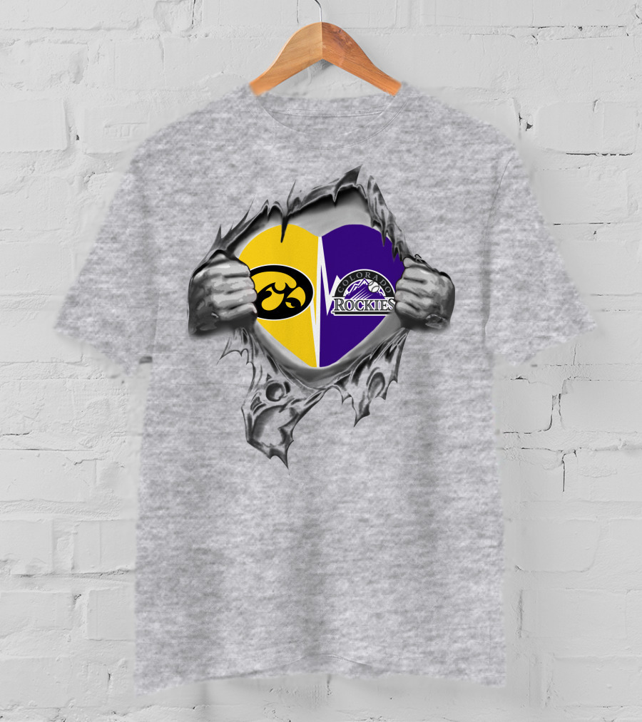 Iowa Hawkeyes Colorado Rockies Heart Logo Fusion T-Shirt