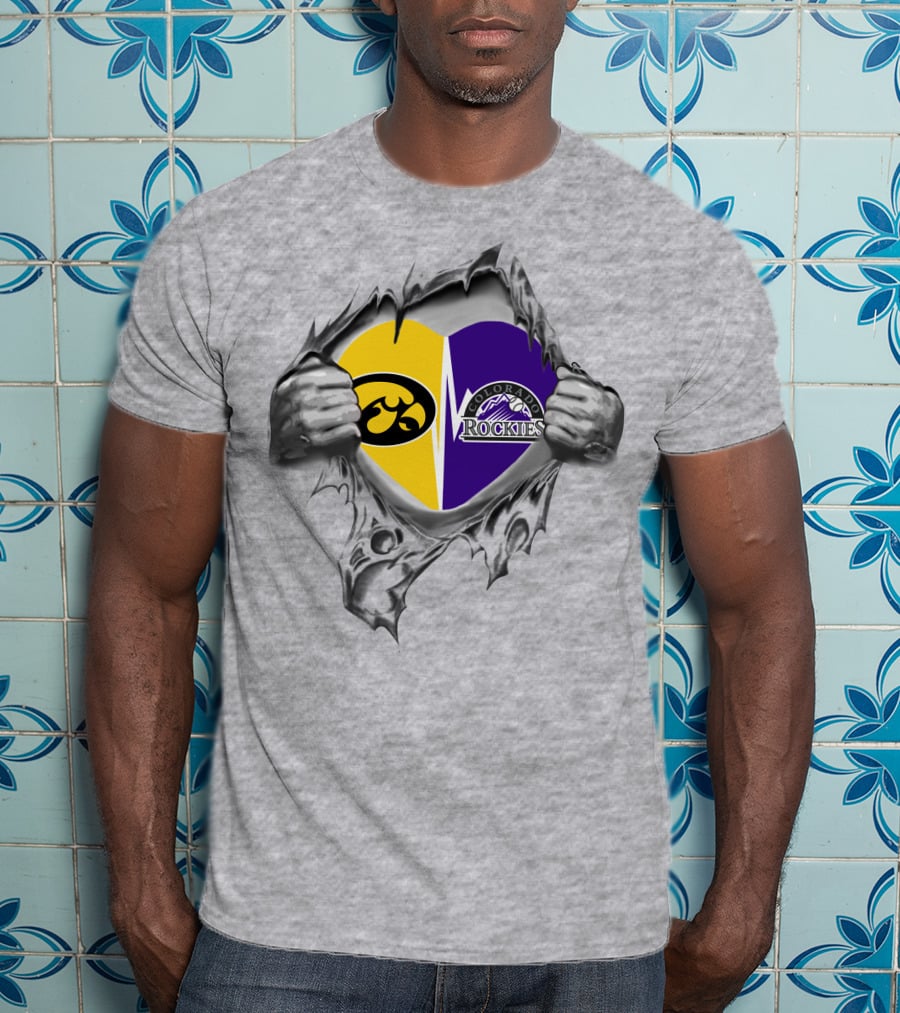 Iowa Hawkeyes Colorado Rockies Heart Logo Fusion T-Shirt
