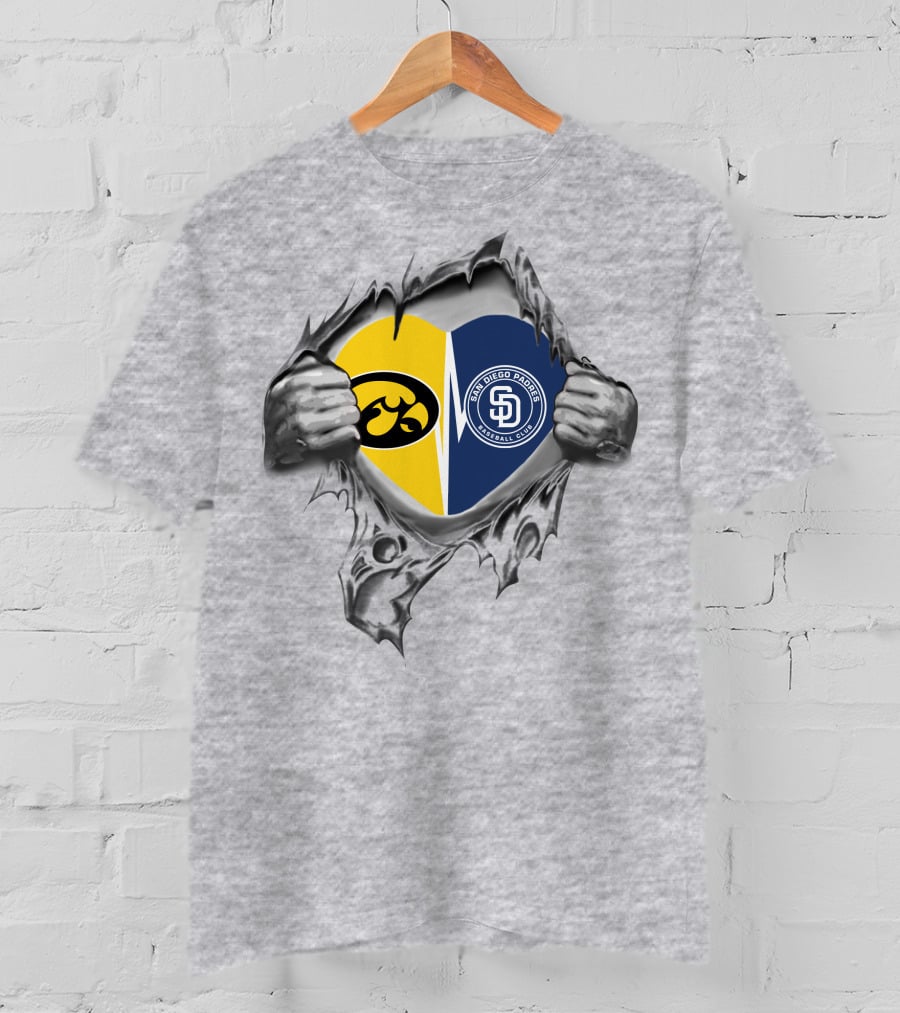 Iowa Hawkeyes Heart With San Diego Padres Burst T-Shirt