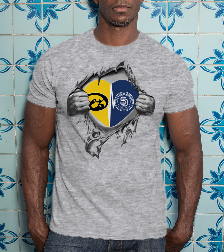 Iowa Hawkeyes Heart With San Diego Padres Burst T-Shirt