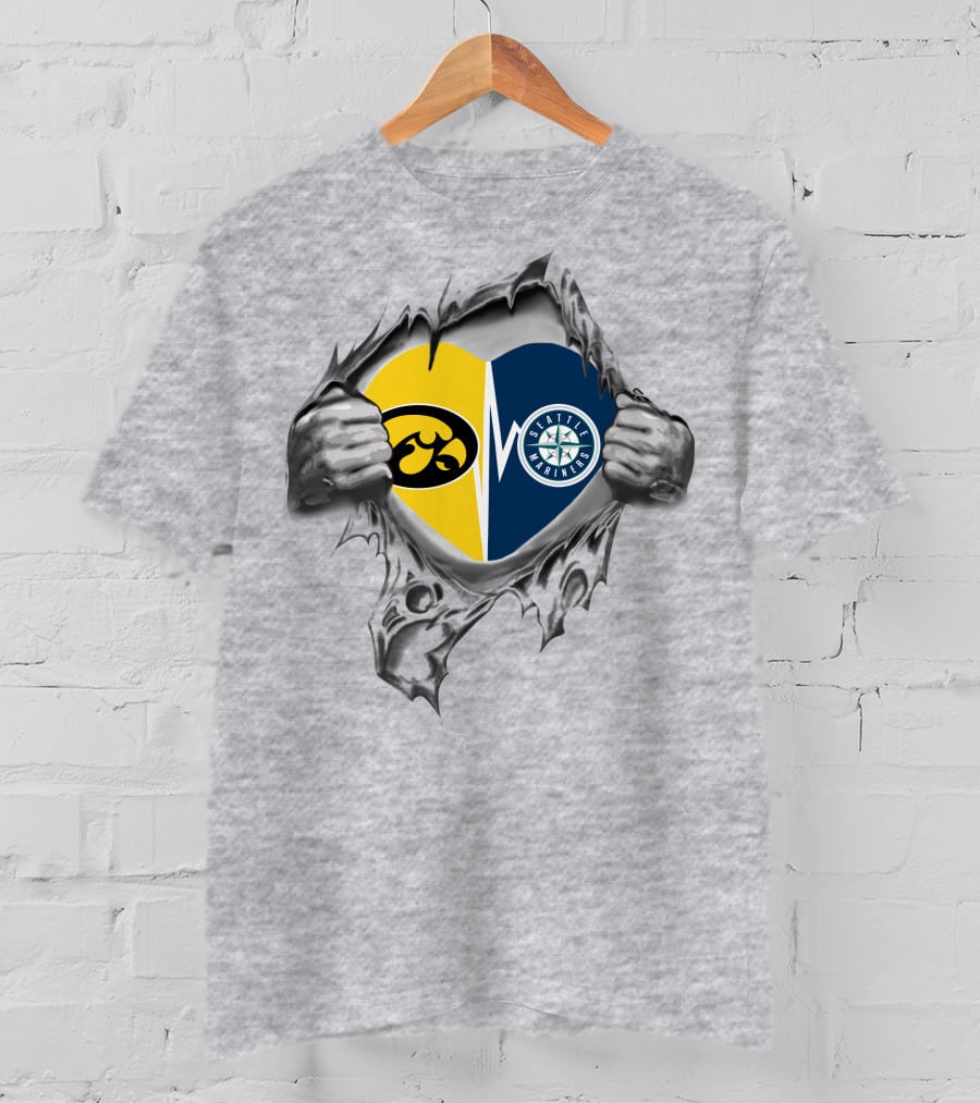 Iowa Hawkeyes Seattle Mariners Heartbeat Fusion T-Shirt