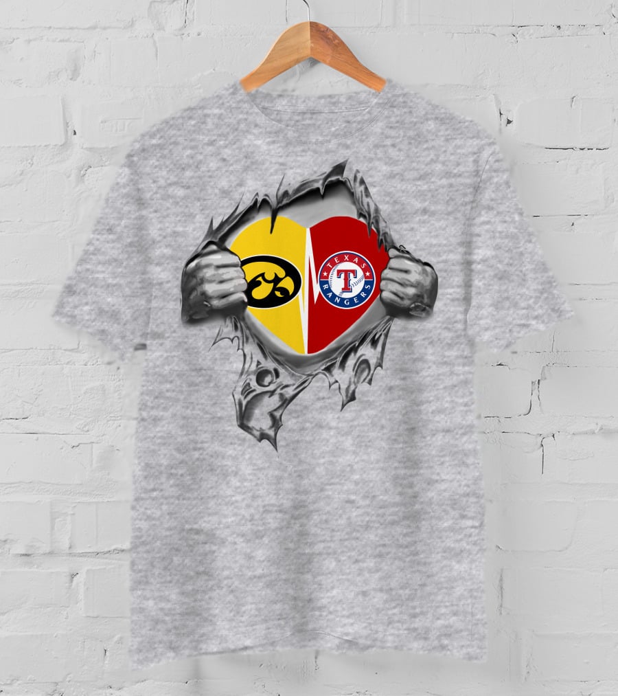 Iowa Hawkeyes Texas Rangers Heart T-Shirt