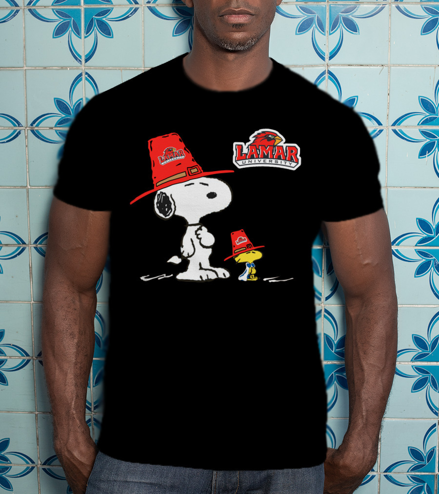 Lamar University Snoopy Woodstock Red Hat T-Shirt