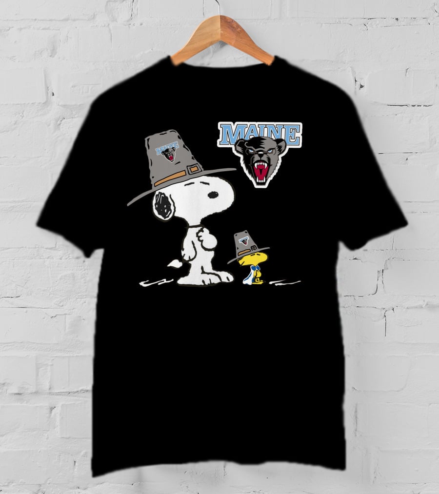 Maine Black Bears Snoopy Woodstock Pilgrim Hat T-Shirt
