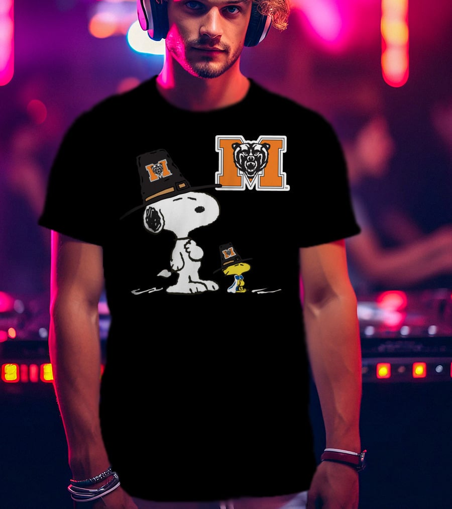 Mercer Bears Snoopy Pilgrim Hat Peanuts Thanksgiving T-Shirt