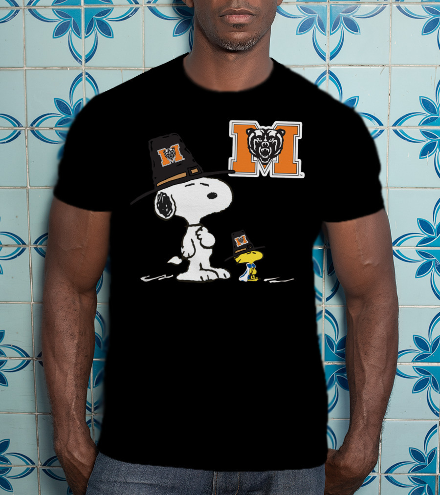 Mercer Bears Snoopy Pilgrim Hat Peanuts Thanksgiving T-Shirt