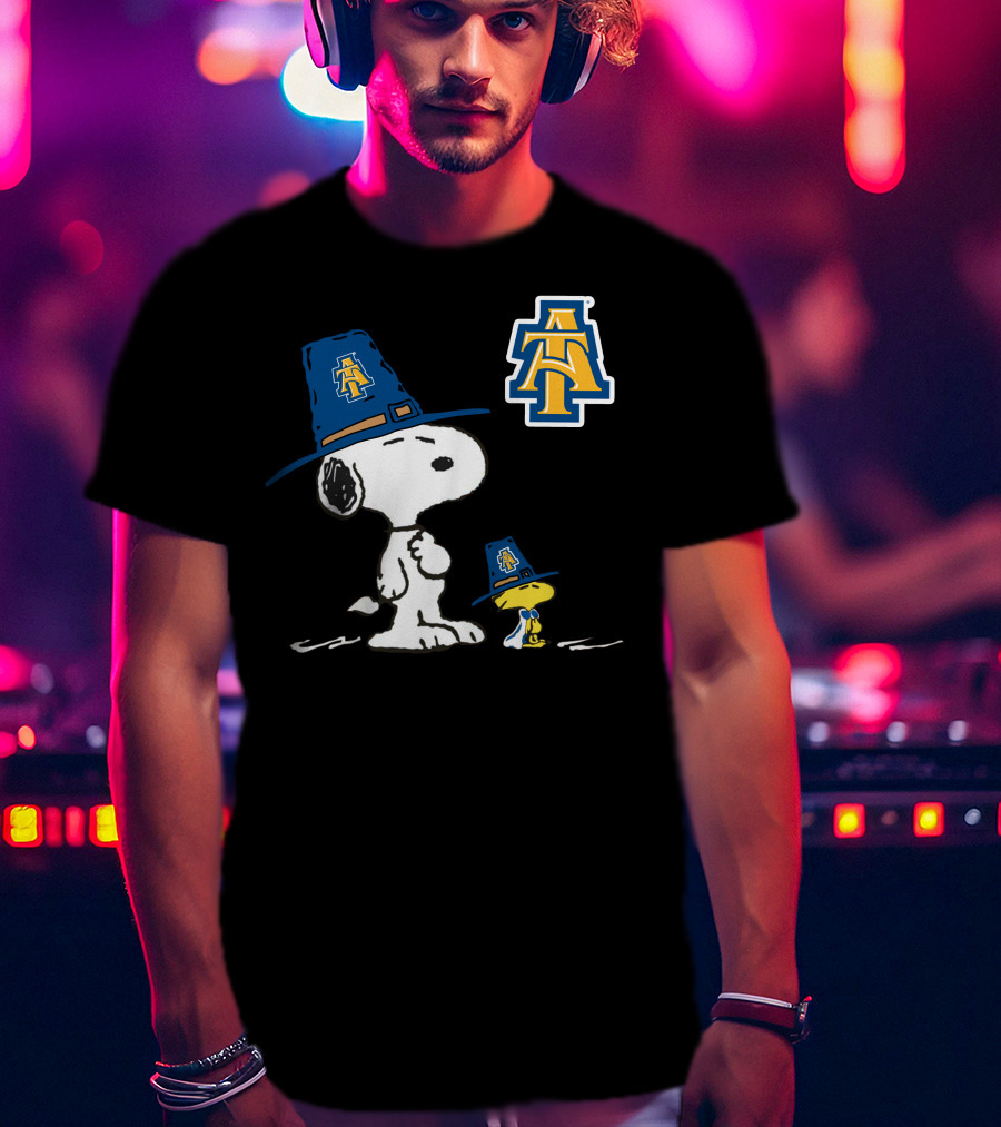 NC A&T Snoopy Woodstock Pilgrim Hat T-Shirt
