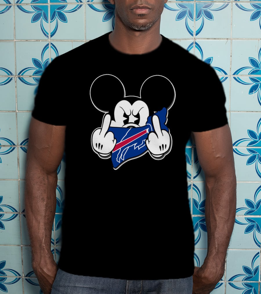 Mickey Mouse Middle Finger Gesture Buffalo Bills T-Shirt