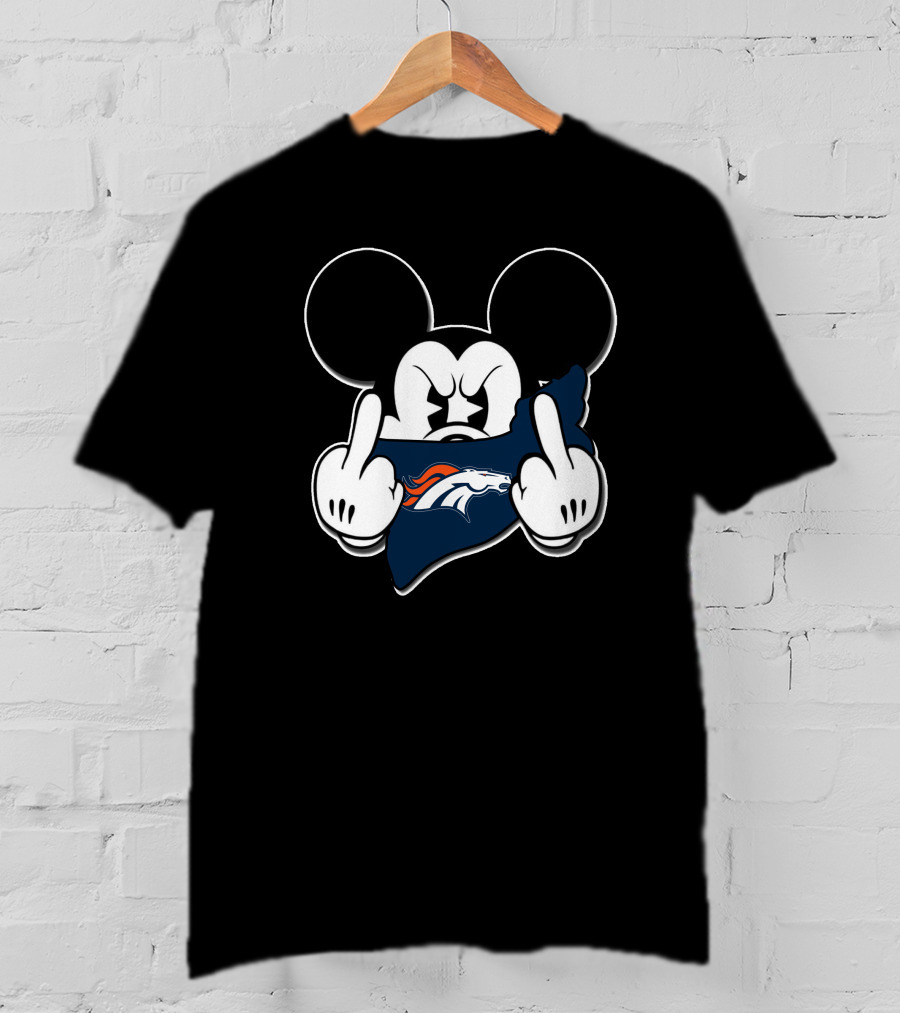 Mickey Mouse And Broncos Middle Finger T-Shirt
