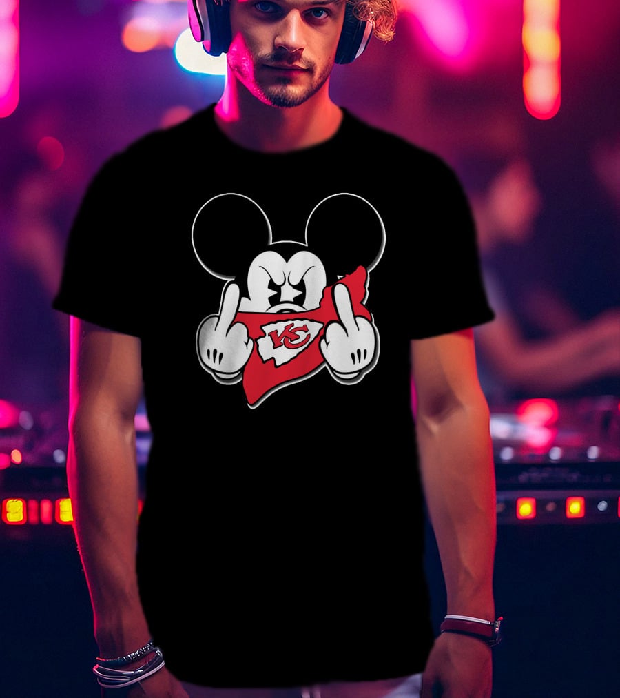 Mickey Mouse Chiefs Kc Red Bandana Gesture T-Shirt