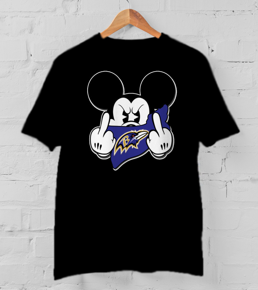 Mickey Mouse Baltimore Ravens Middle Fingers T-Shirt