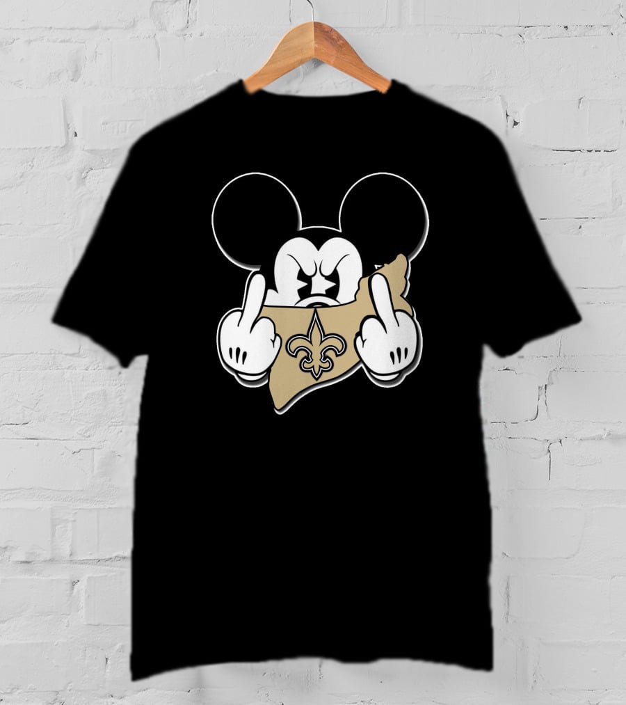 Mickey Mouse New Orleans Saints Fleur-De-Lis Gesture T-Shirt