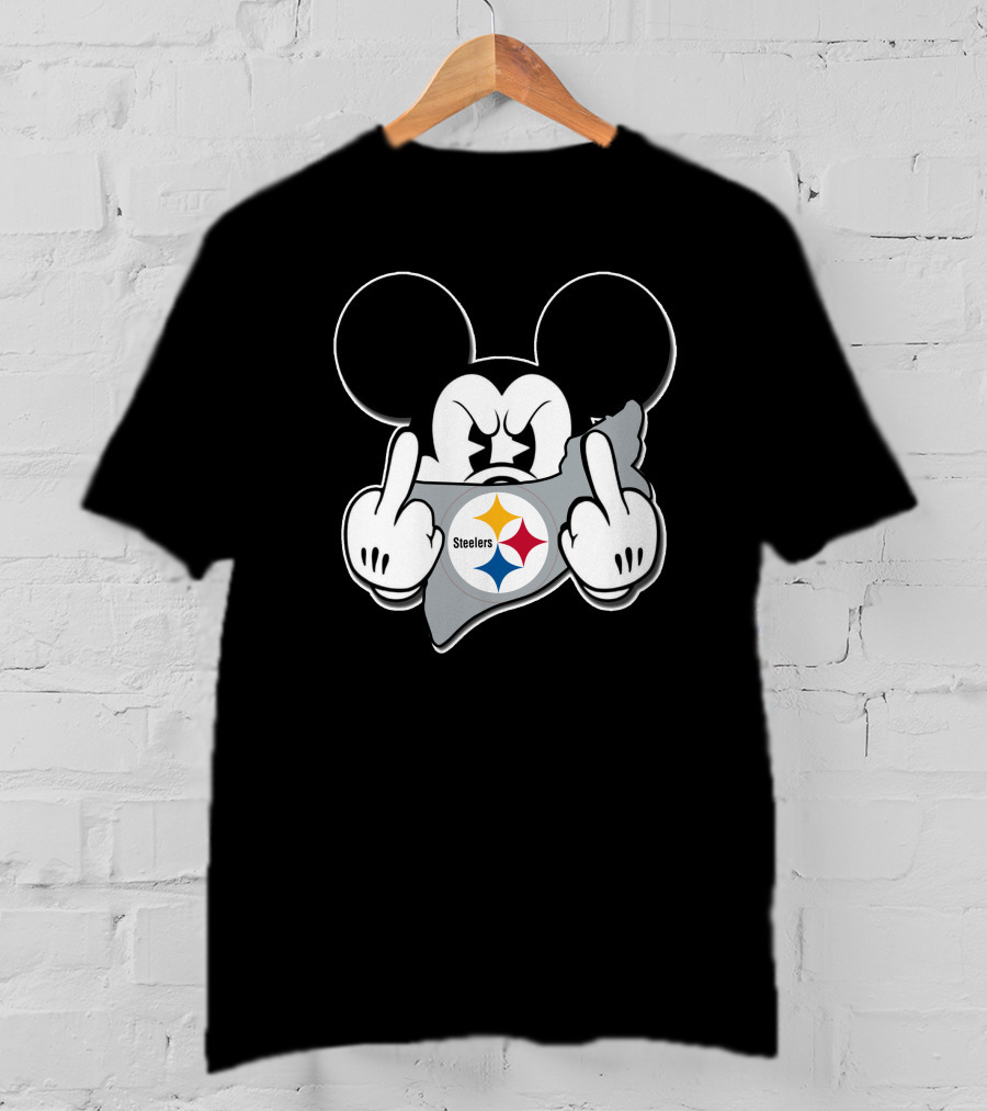 Mickey Mouse Steelers Logo Gesture T-Shirt