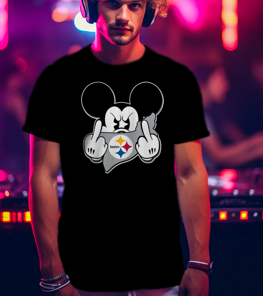 Mickey Mouse Steelers Logo Gesture T-Shirt