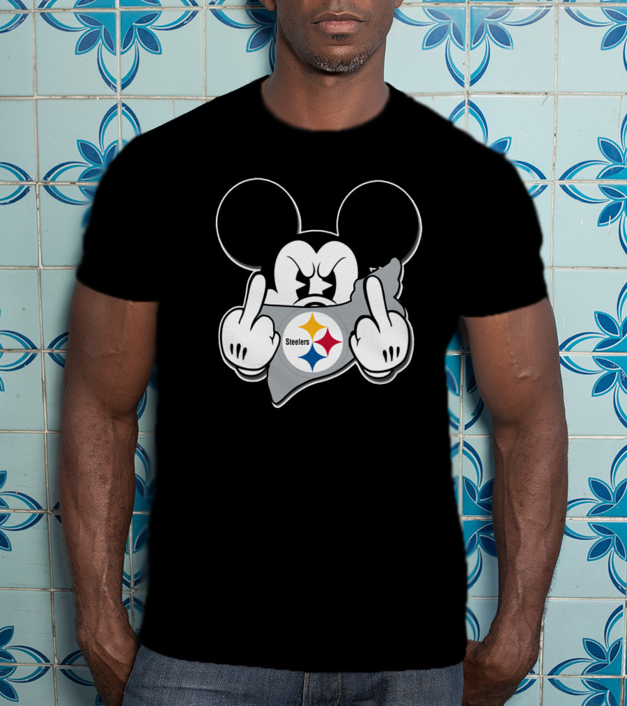 Mickey Mouse Steelers Logo Gesture T-Shirt