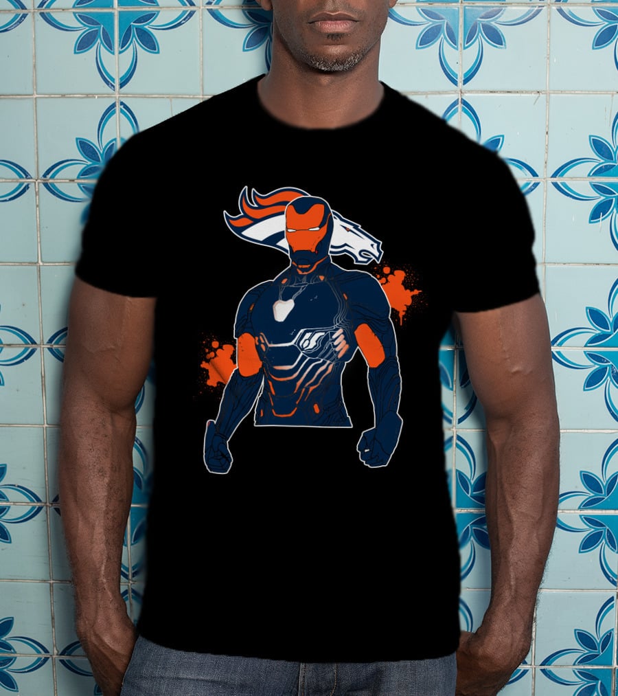 Iron Man Denver Broncos Crossover Marvel Nfl Fan T-Shirt