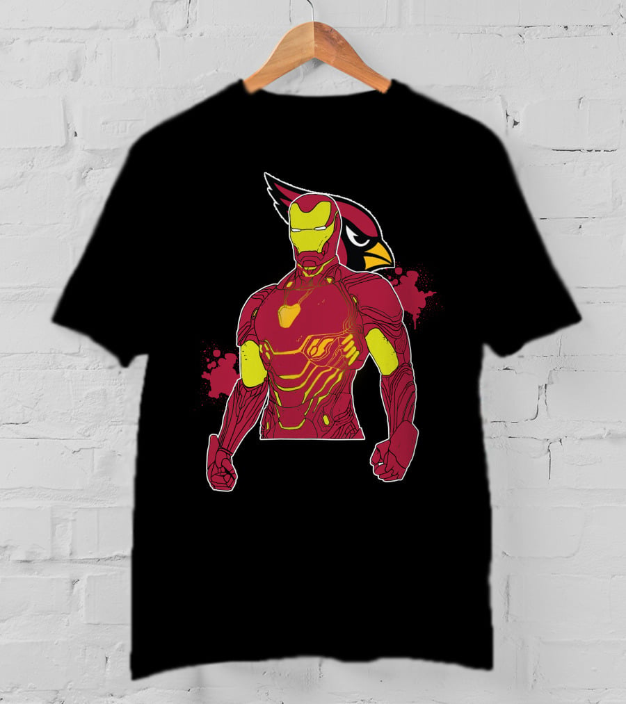 Iron Man Marvel Superhero Meets Arizona Cardinals Nfl Crossover T-Shirt