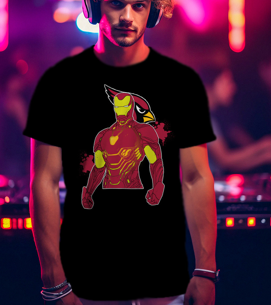 Iron Man Marvel Superhero Meets Arizona Cardinals Nfl Crossover T-Shirt