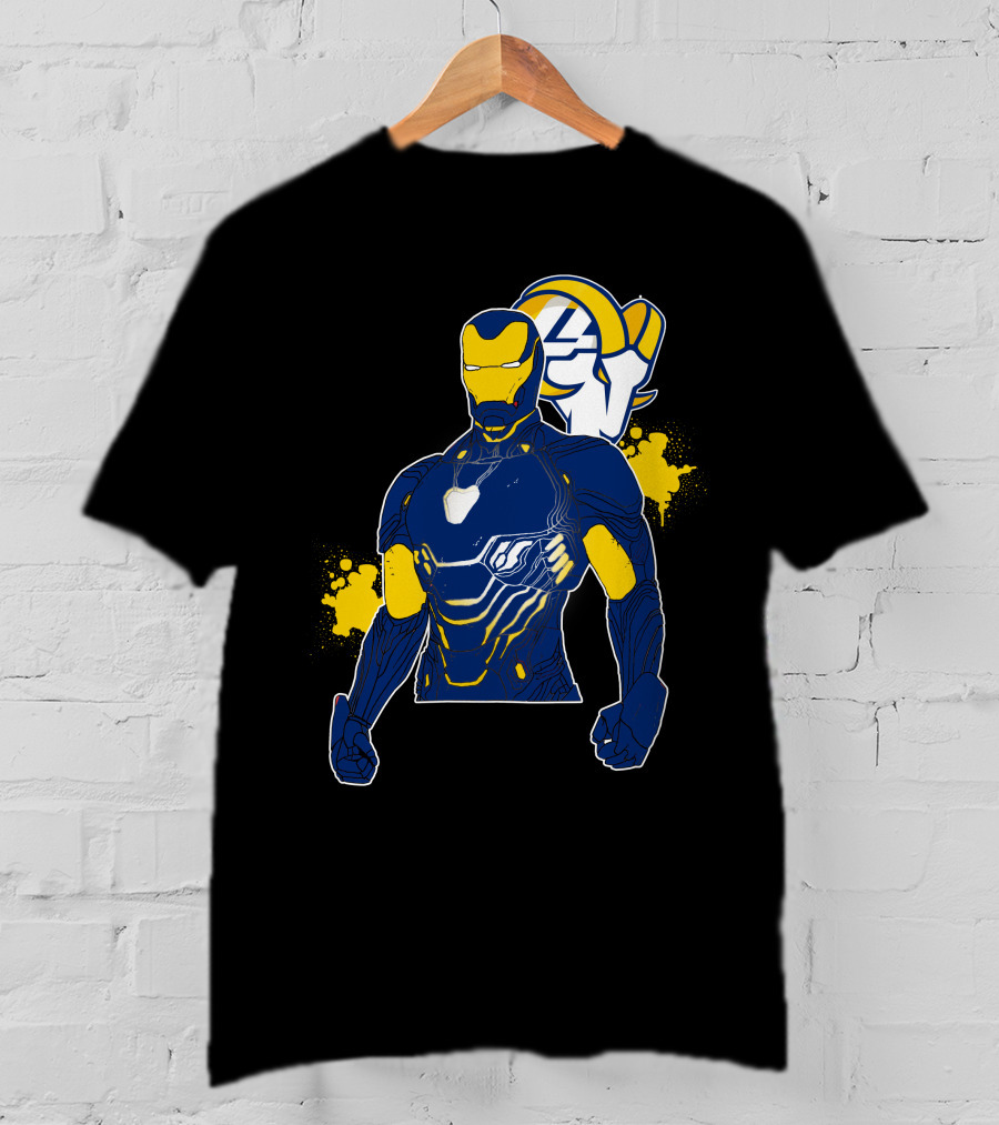 Iron Man Blue And Yellow With Los Angeles Rams T-Shirt