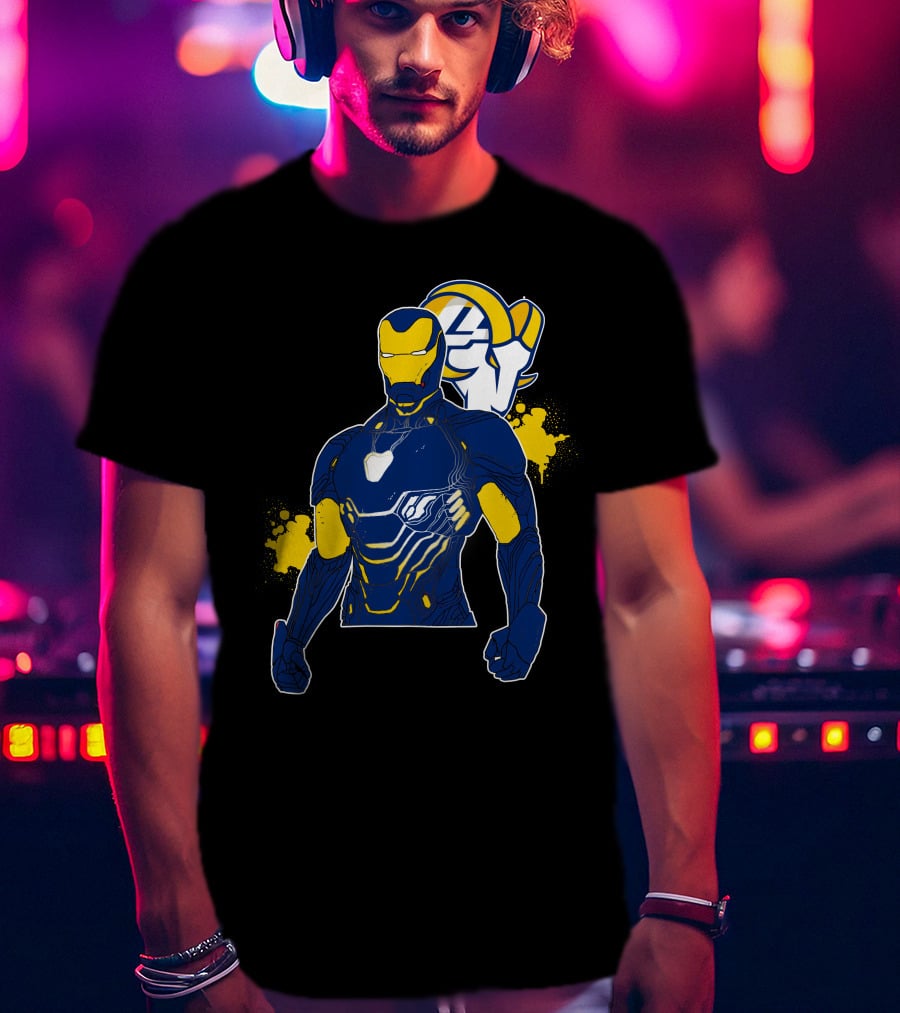 Iron Man Blue And Yellow With Los Angeles Rams T-Shirt