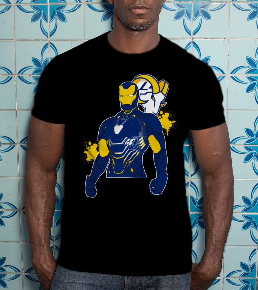 Iron Man Blue And Yellow With Los Angeles Rams T-Shirt