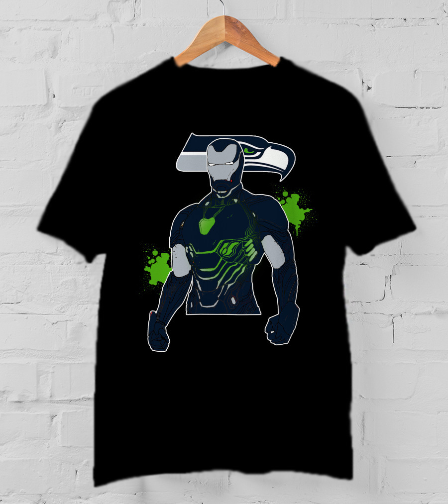 Iron Man Seattle Seahawks Fusion Football Hero Iconic Crossover T-Shirt