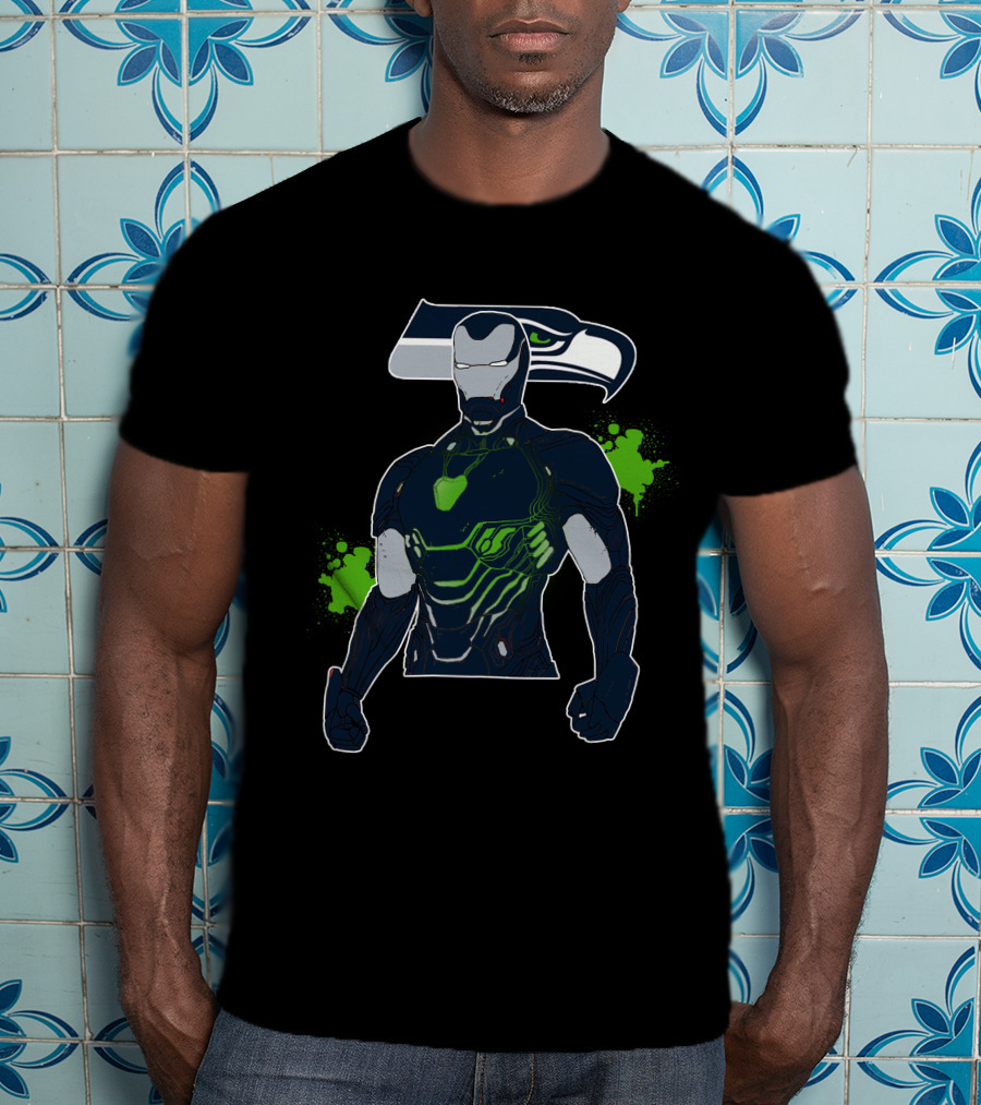 Iron Man Seattle Seahawks Fusion Football Hero Iconic Crossover T-Shirt