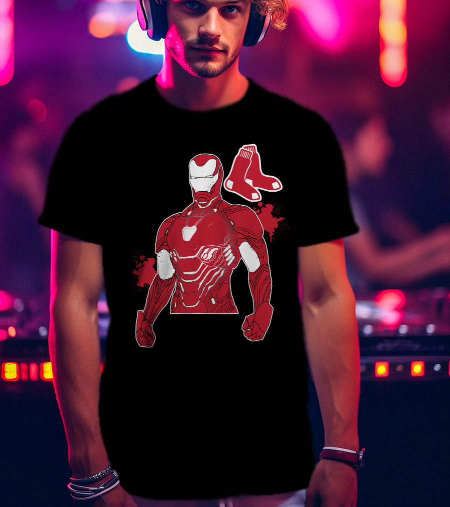 Iron Man Boston Red Sox Crossover Iconic Marvel Mlb Fusion T-Shirt