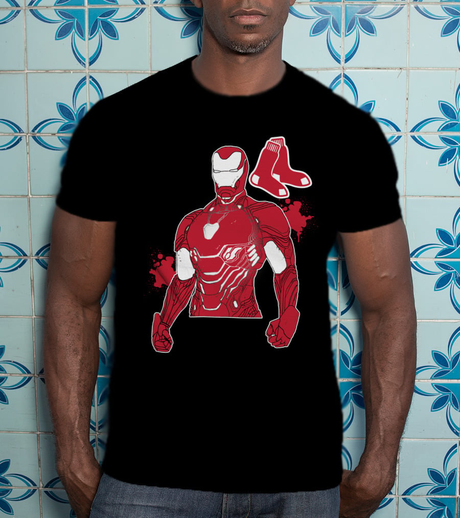 Iron Man Boston Red Sox Crossover Iconic Marvel Mlb Fusion T-Shirt