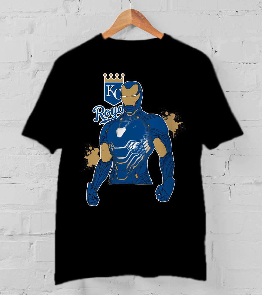 Iron Man Kc Royals Fusion With Blue Armor And Crown T-Shirt