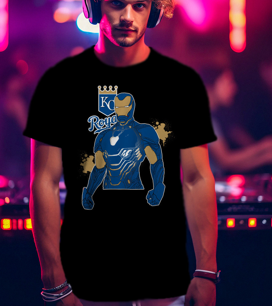 Iron Man Kc Royals Fusion With Blue Armor And Crown T-Shirt