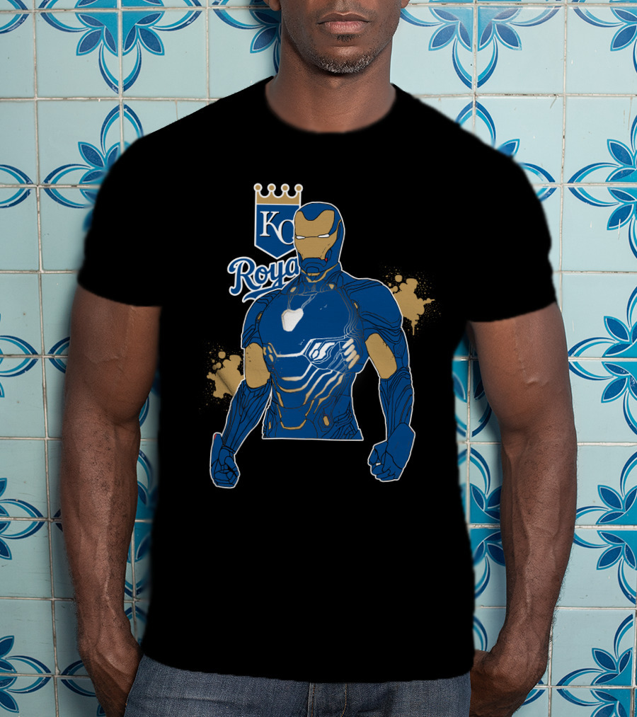 Iron Man Kc Royals Fusion With Blue Armor And Crown T-Shirt