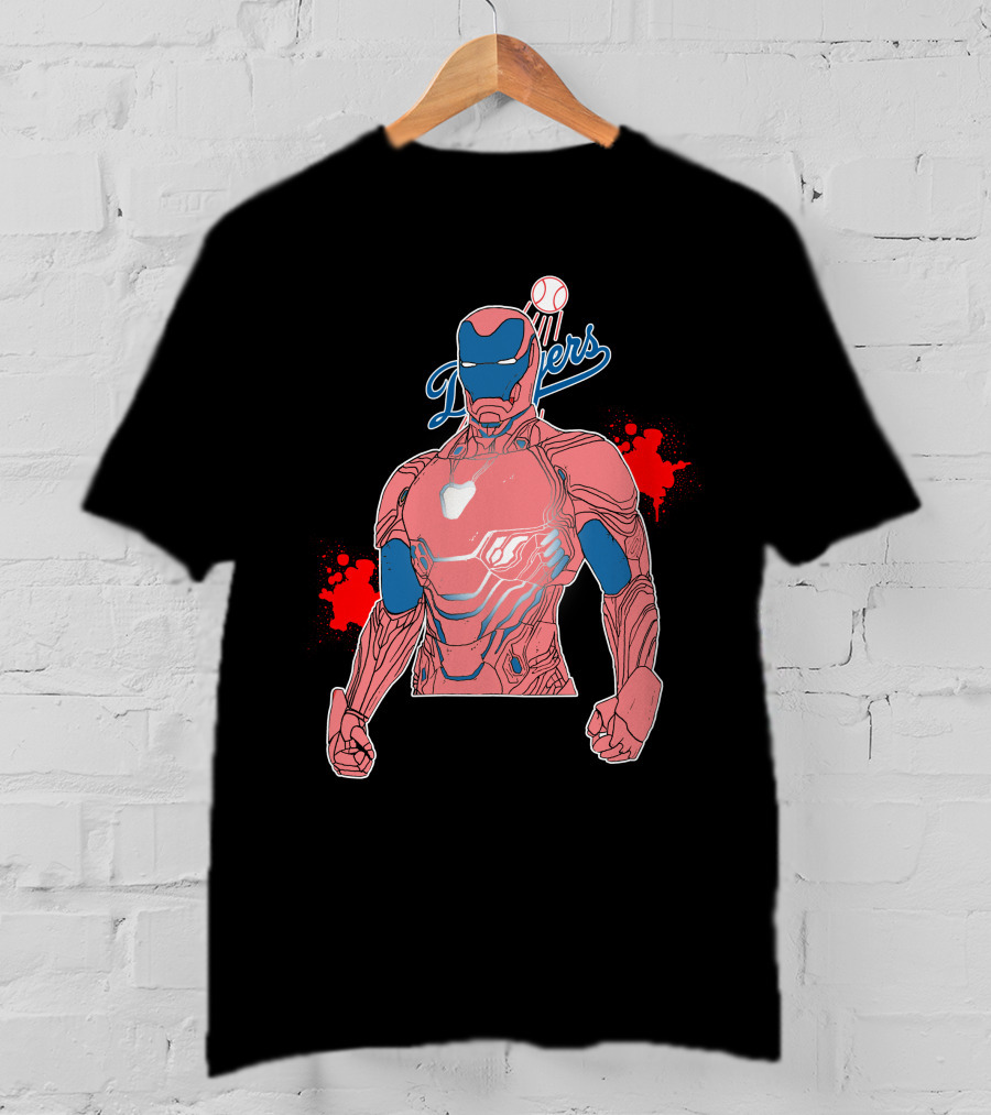 Iron Man Dodgers Baseball Fusion Heroic Crossover T-Shirt