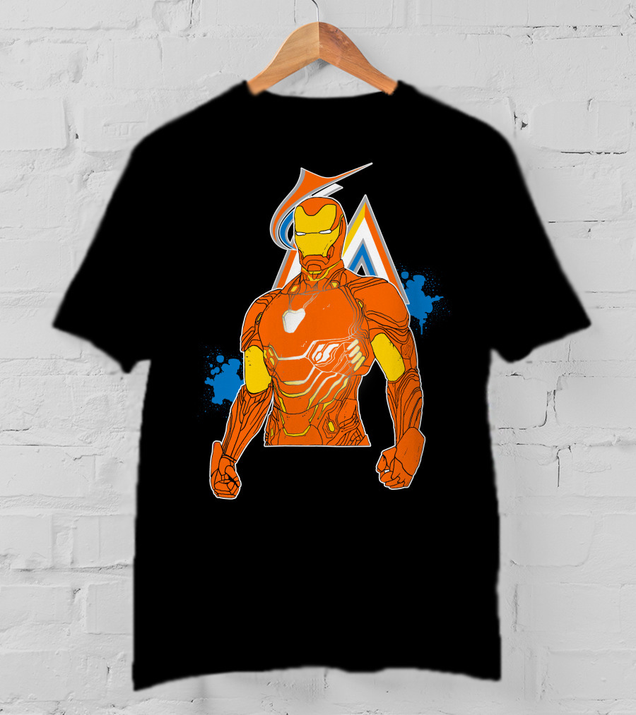 Iron Man Miami Marlins Crossover Iconic Mashup T-Shirt