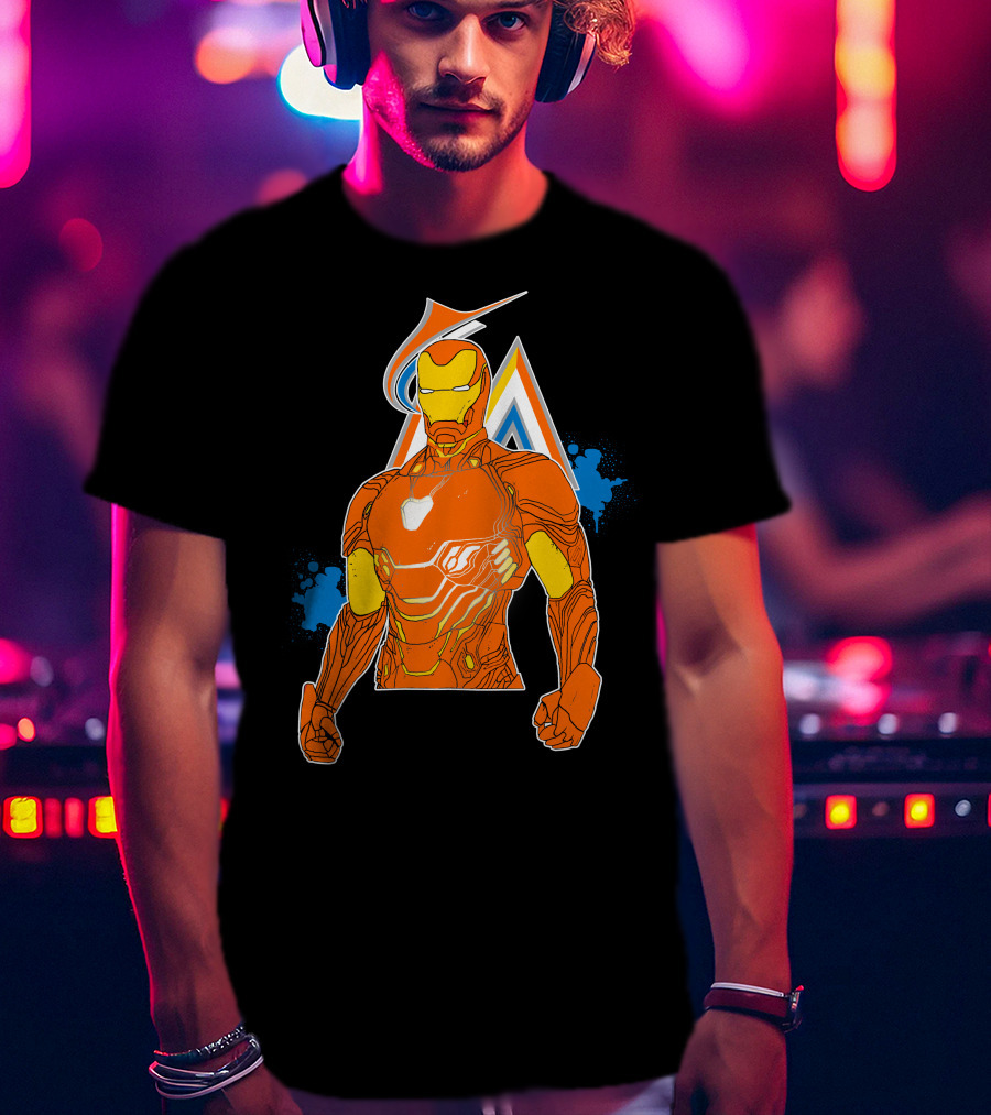Iron Man Miami Marlins Crossover Iconic Mashup T-Shirt